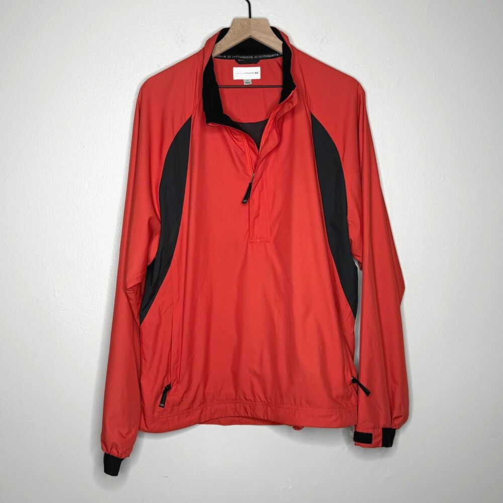 Cutter & Buck Mens Jacket Large Orange Black Pullover 1/4 Zip Windbreaker Active